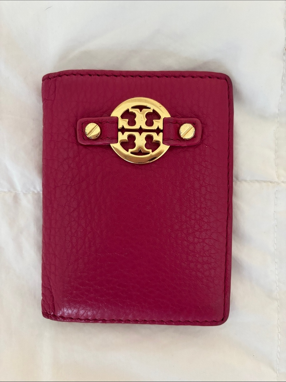 Tory Burch Pink Leather Card Holder with Gold Logo